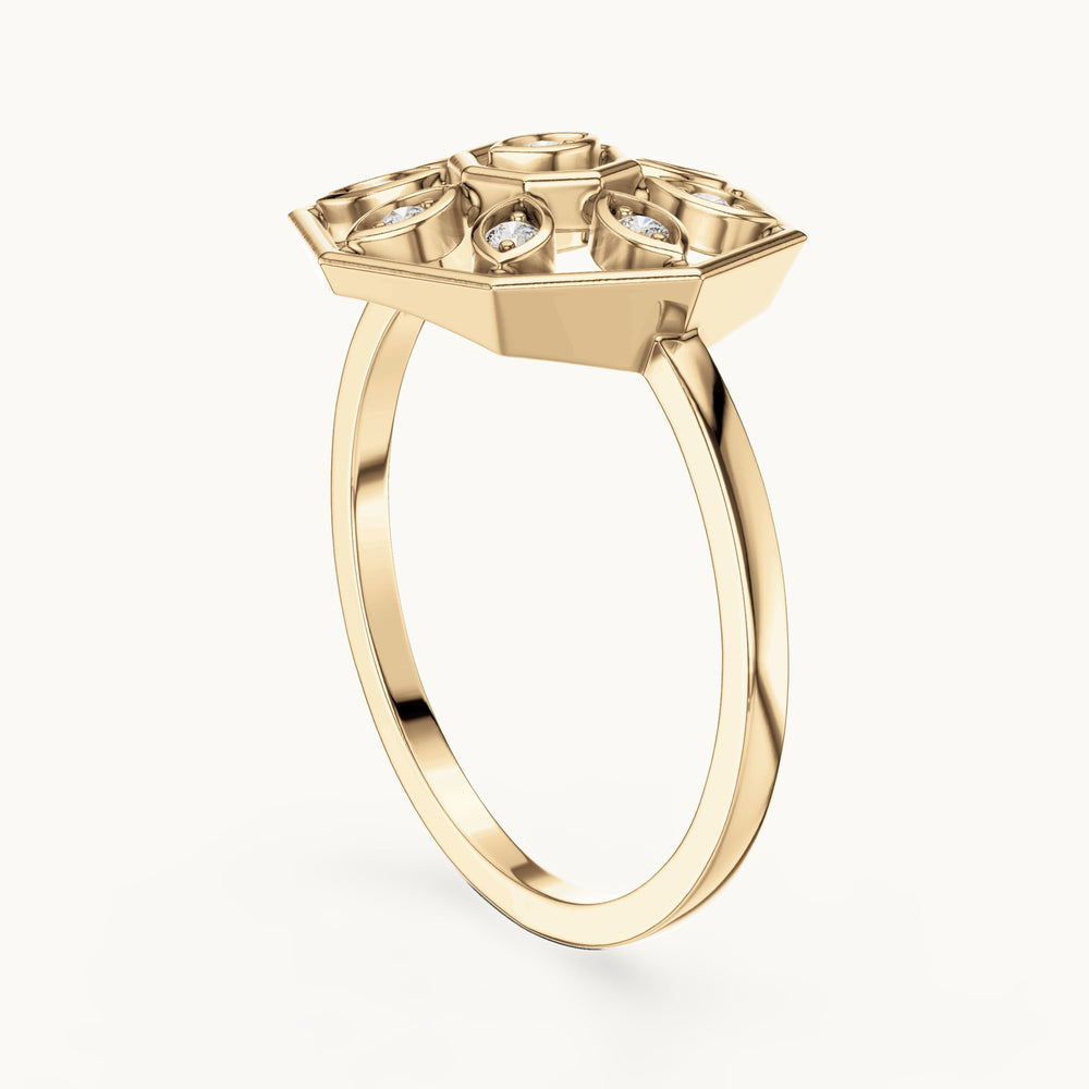 Round lab-grown diamond octagon medallion ring in yellow gold, 0.09 CT TW, view 1