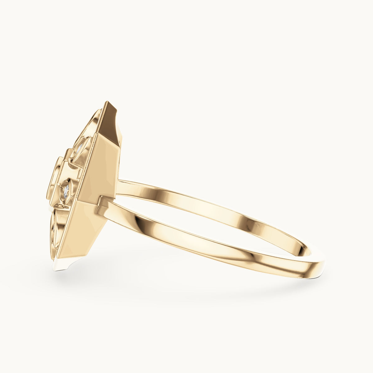 Round lab-grown diamond octagon medallion ring in yellow gold, 0.09 CT TW, view 3
