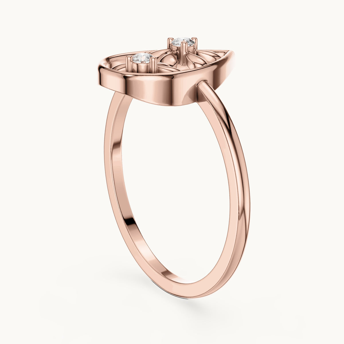 Round lab-grown diamond open teardrop floral ring in rose gold, 0.050 CT TW, view 1