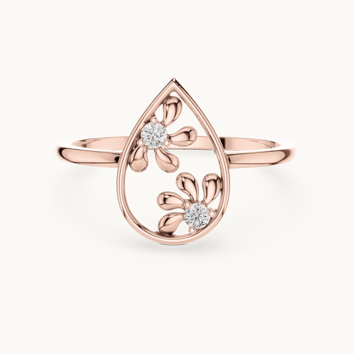 Round lab-grown diamond open teardrop floral ring in rose gold, 0.050 CT TW, view 4