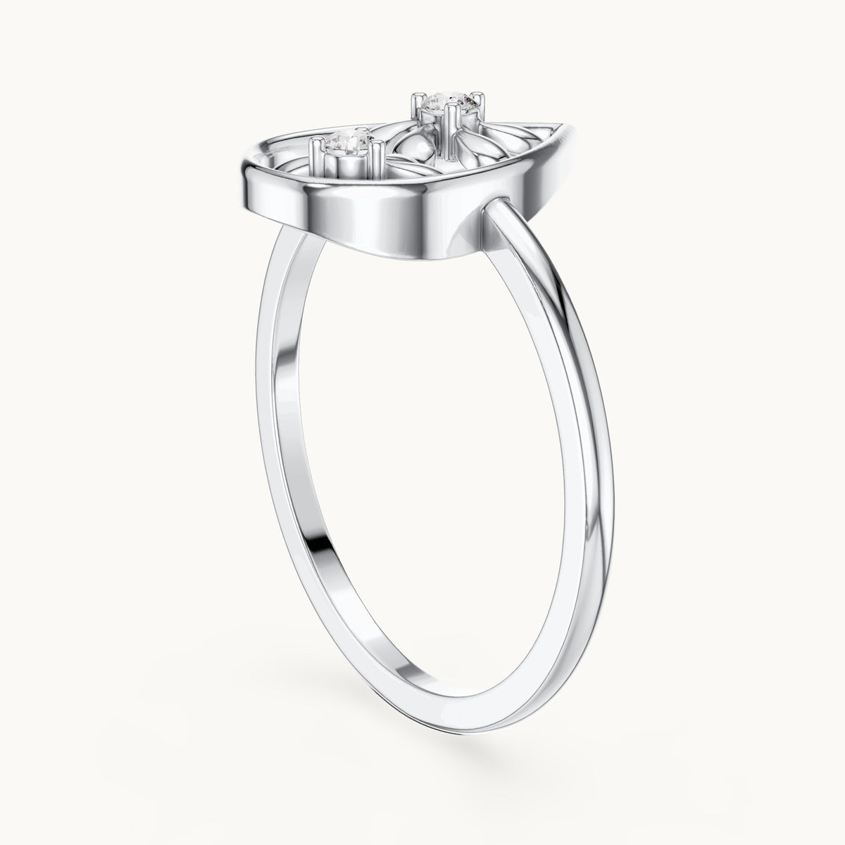 Round lab-grown diamond open teardrop floral ring in white gold, 0.050 CT TW, view 1