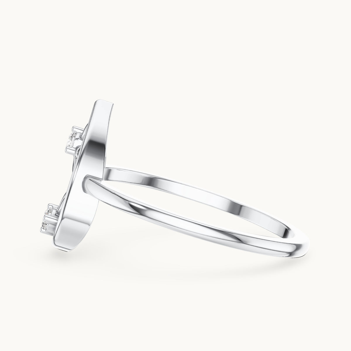 Round lab-grown diamond open teardrop floral ring in white gold, 0.050 CT TW, view 3