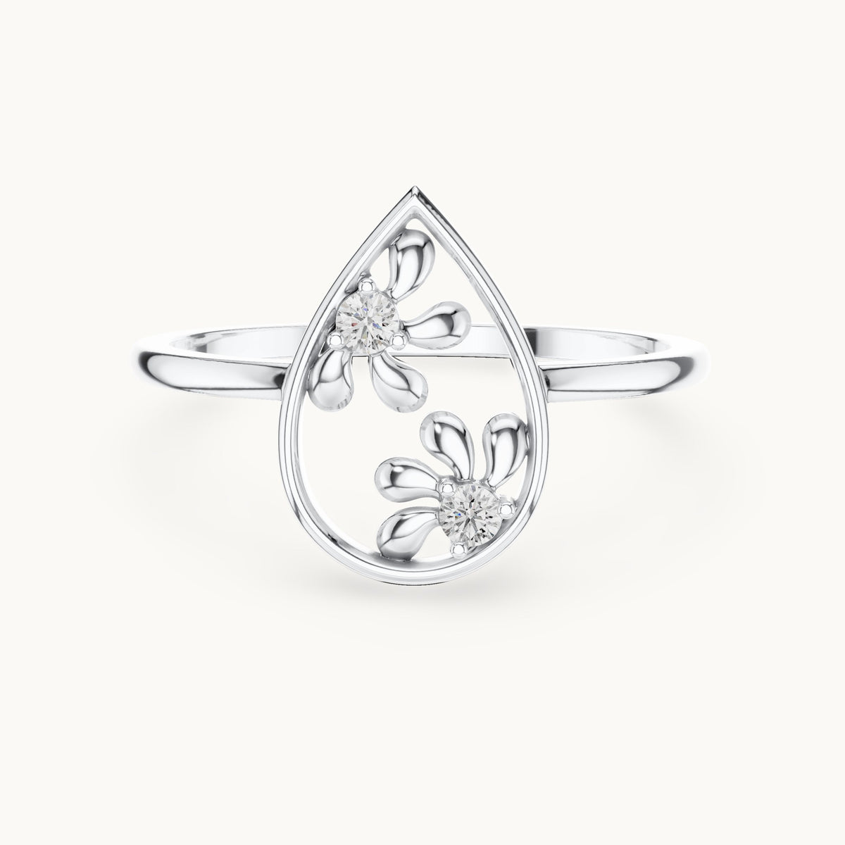 Round lab-grown diamond open teardrop floral ring in white gold, 0.050 CT TW, view 4
