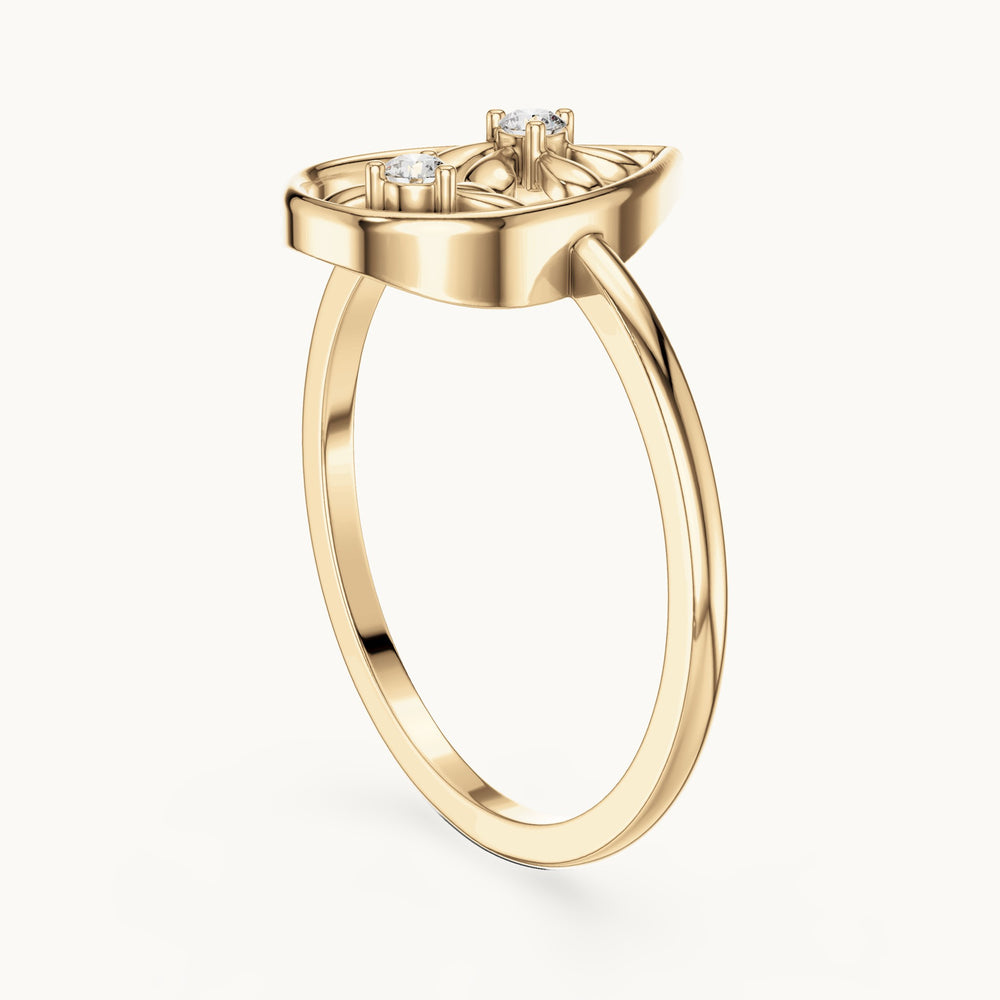 Round lab-grown diamond open teardrop floral ring in yellow gold, 0.050 CT TW, view 1
