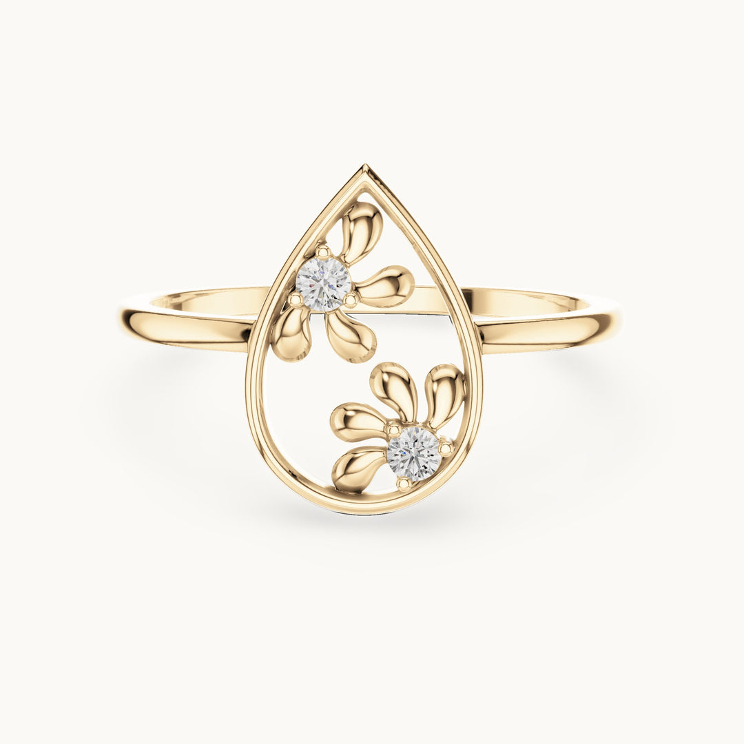 Round lab-grown diamond open teardrop floral ring in yellow gold, 0.050 CT TW, view 4