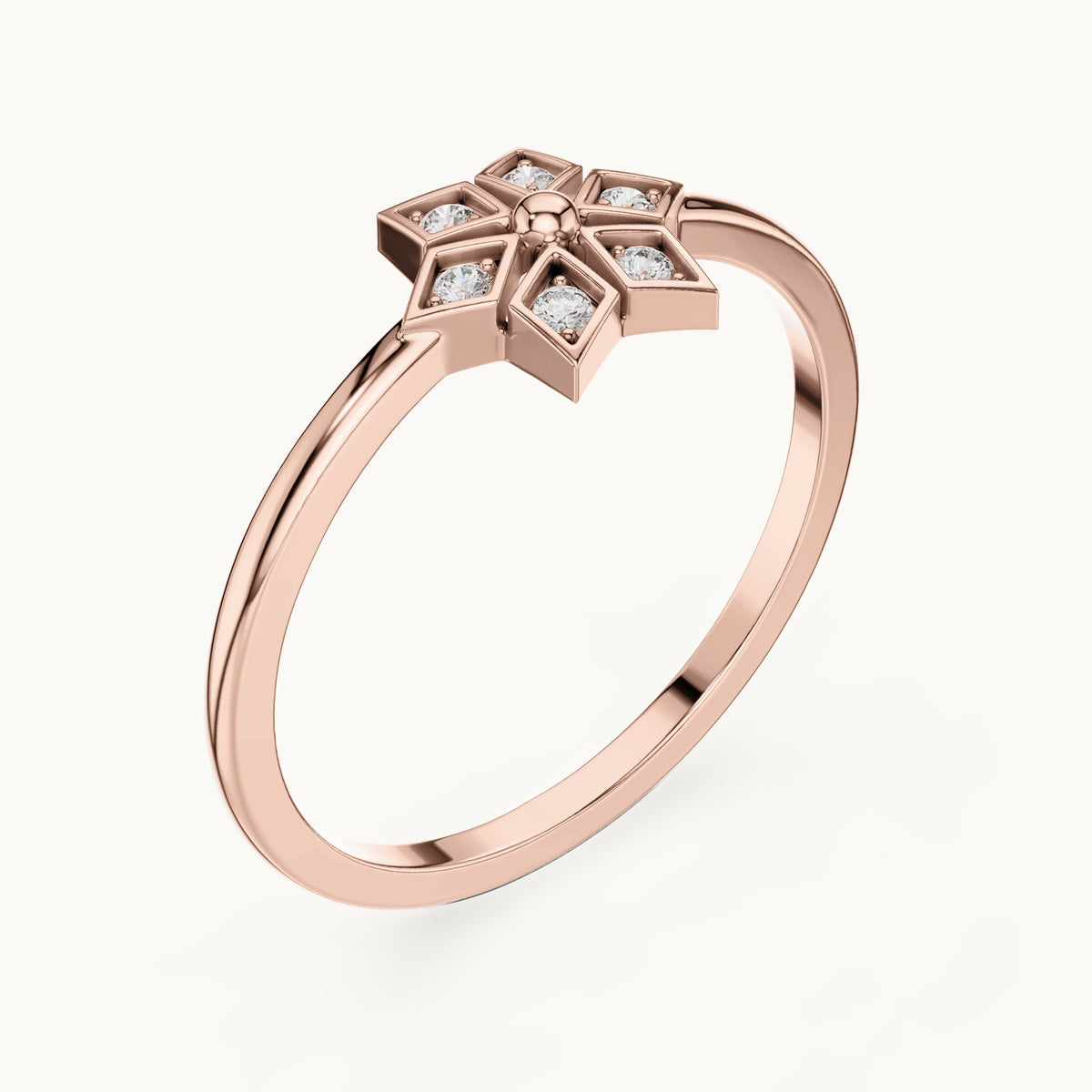 Round lab-grown diamond star flower ring in rose gold, 0.060 CT TW, view 2
