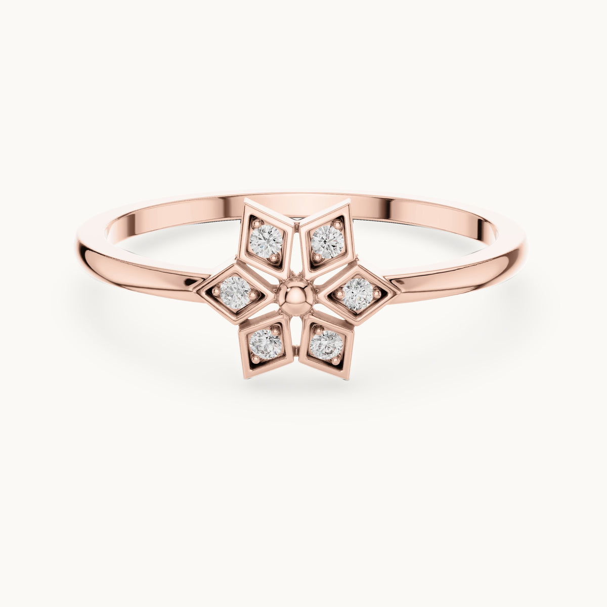 Round lab-grown diamond star flower ring in rose gold, 0.060 CT TW, view 4