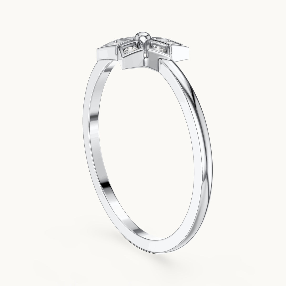 Round lab-grown diamond star flower ring in white gold, 0.060 CT TW, view 1