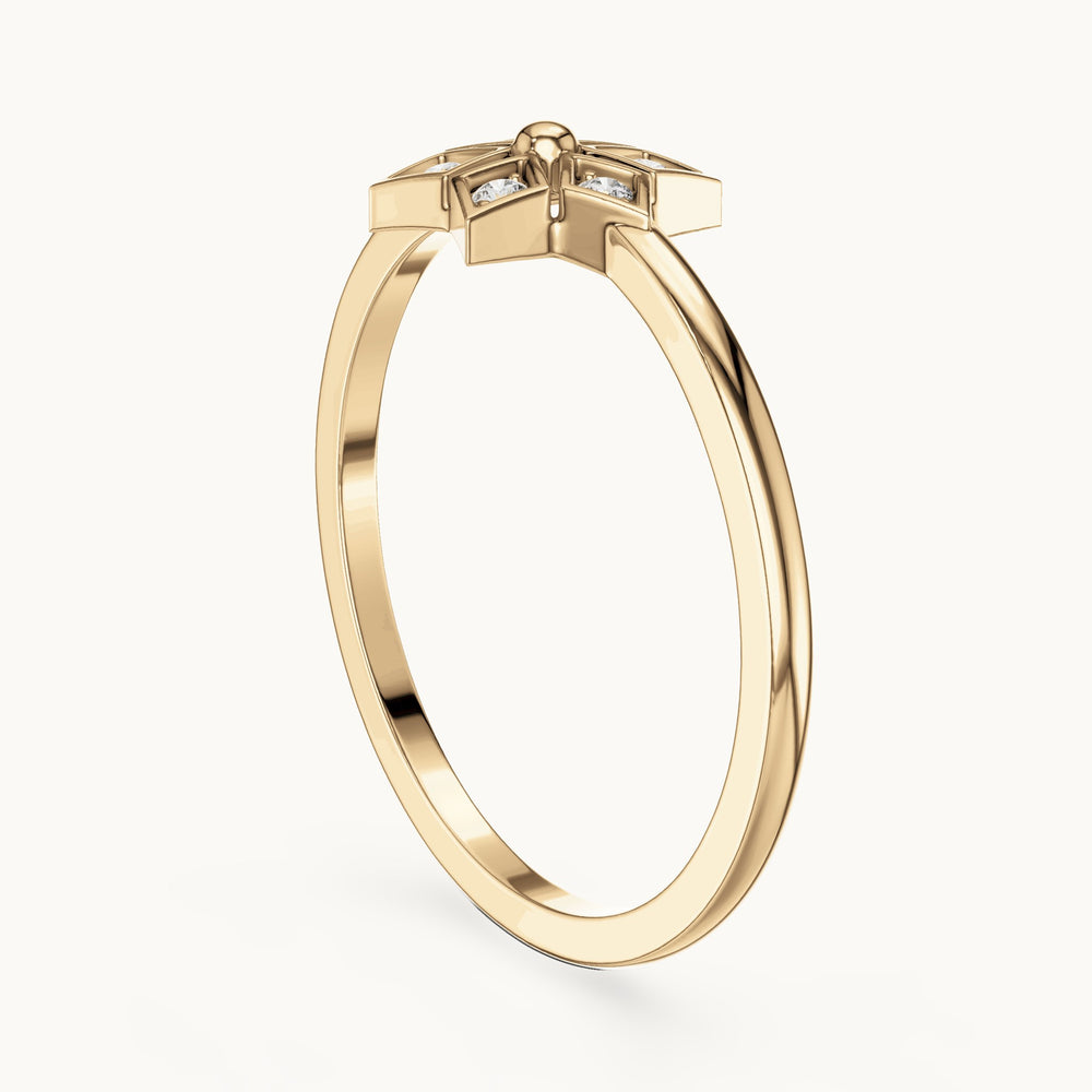 Round lab-grown diamond star flower ring in yellow gold, 0.060 CT TW, view 1