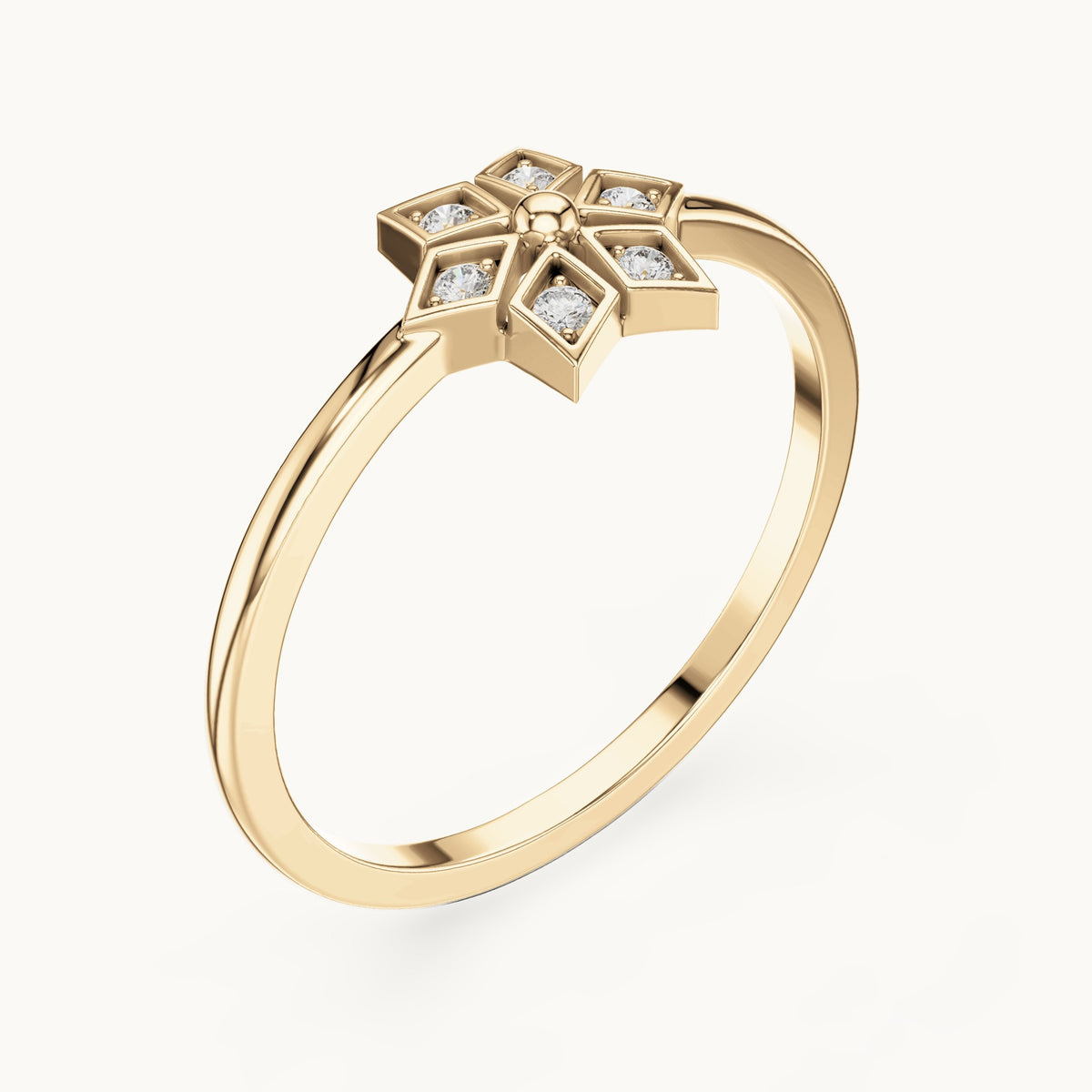 Round lab-grown diamond star flower ring in yellow gold, 0.060 CT TW, view 2