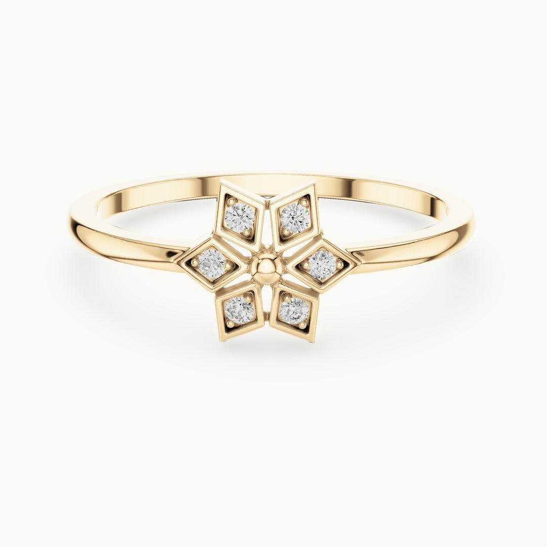 Round lab-grown diamond star flower ring in yellow gold, 0.060 CT TW, view 4