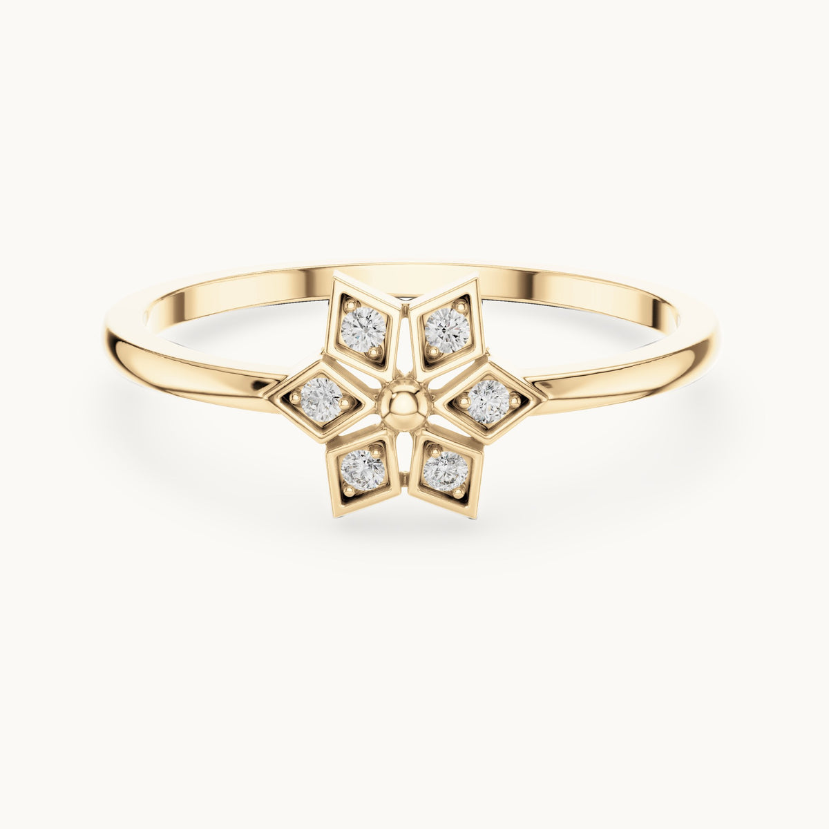Round lab-grown diamond star flower ring in yellow gold, 0.060 CT TW, view 4
