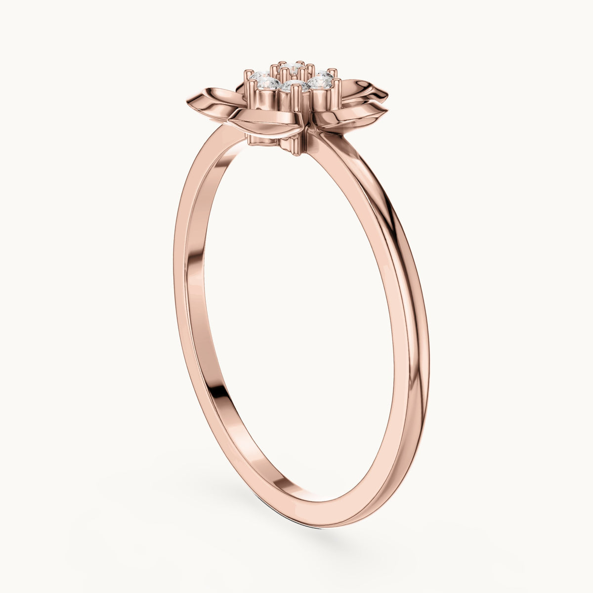 Round lab-grown diamond puffed flower cluster ring in rose gold, 0.066 CT TW, view 1