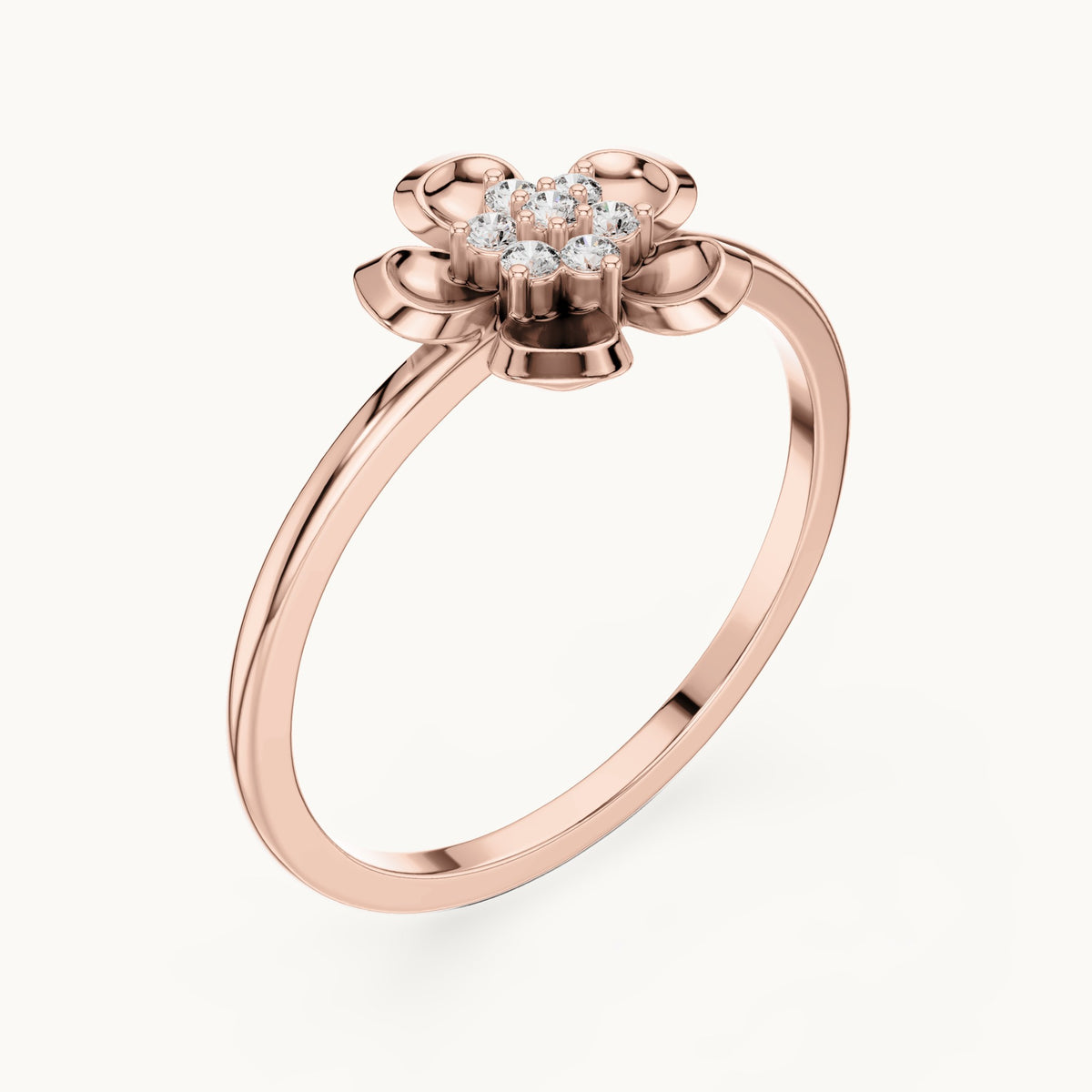 Round lab-grown diamond puffed flower cluster ring in rose gold, 0.066 CT TW, view 2