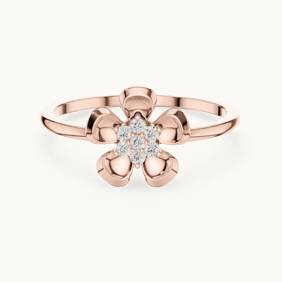 Round lab-grown diamond puffed flower cluster ring in rose gold, 0.066 CT TW, view 4