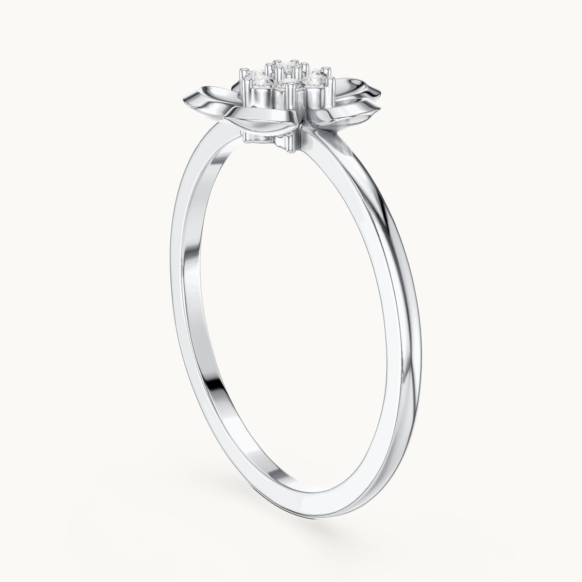 Round lab-grown diamond puffed flower cluster ring in white gold, 0.066 CT TW, view 1