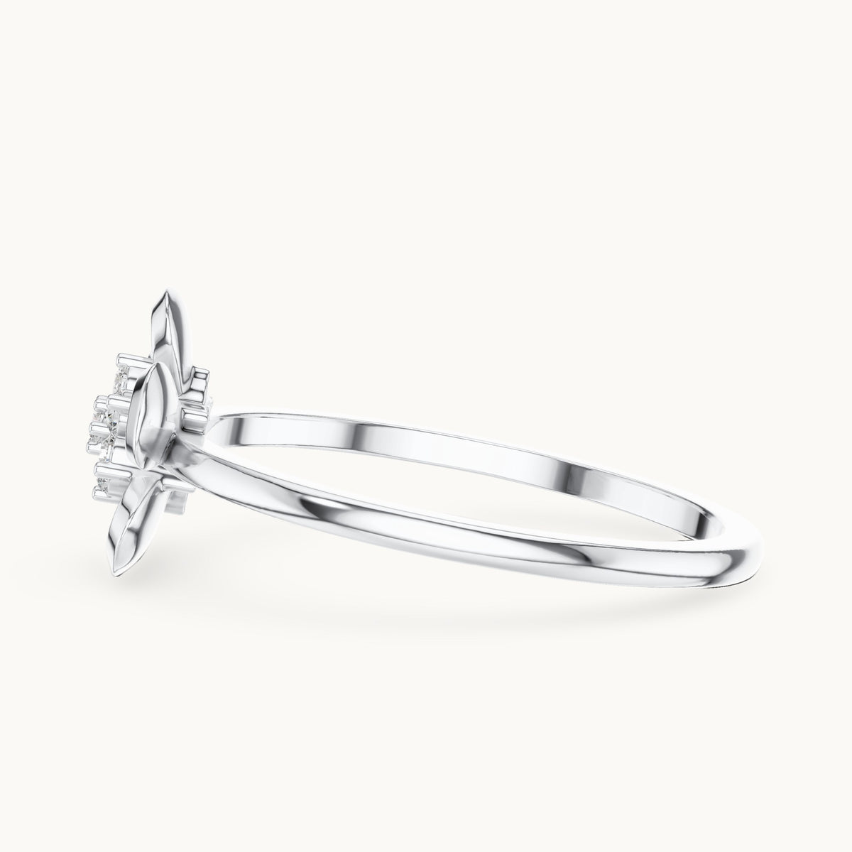 Round lab-grown diamond puffed flower cluster ring in white gold, 0.066 CT TW, view 3