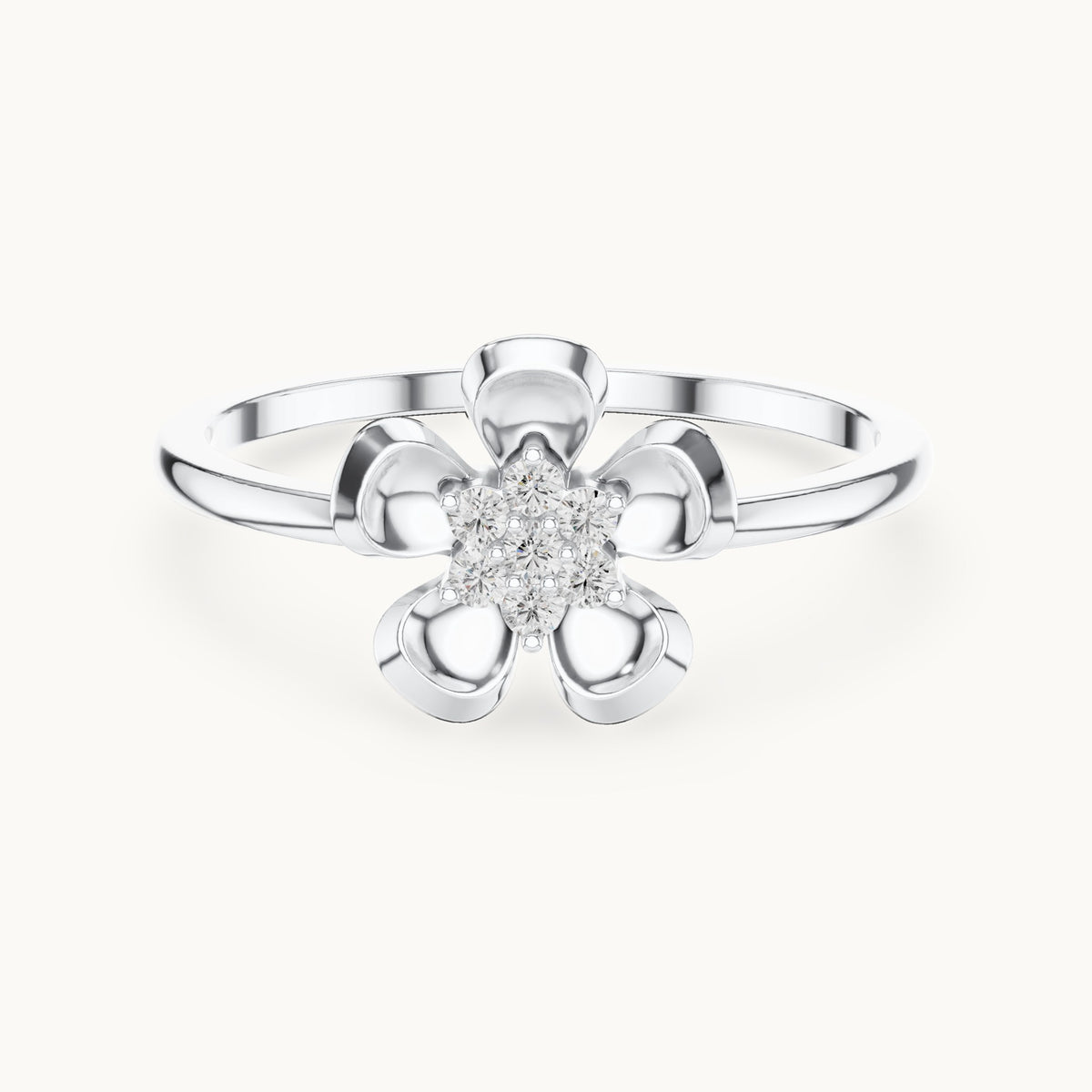 Round lab-grown diamond puffed flower cluster ring in white gold, 0.066 CT TW, view 4
