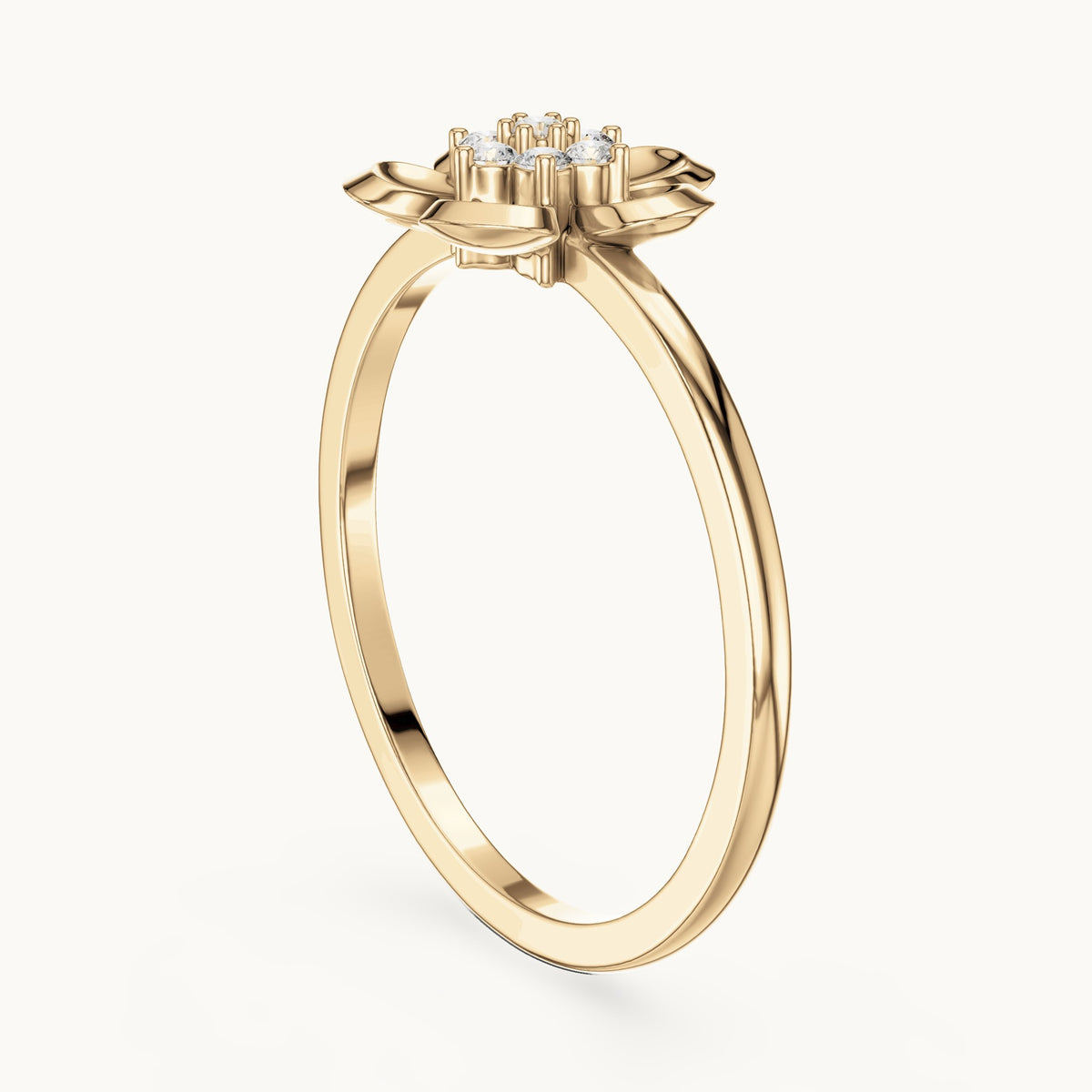 Round lab-grown diamond puffed flower cluster ring in yellow gold, 0.066 CT TW, view 1