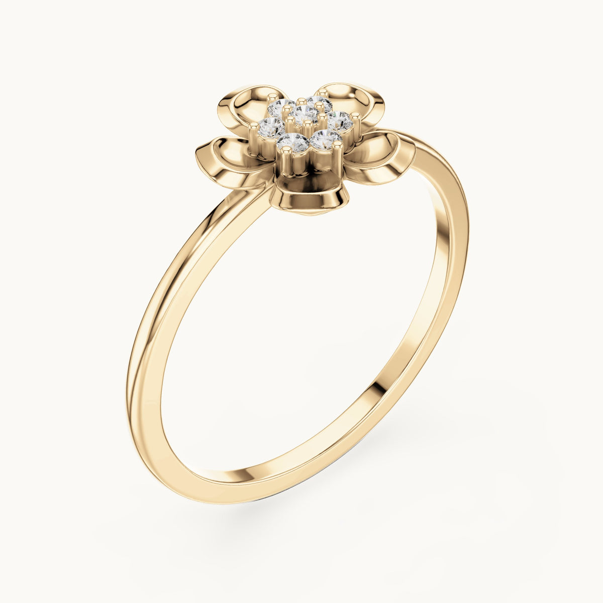 Round lab-grown diamond puffed flower cluster ring in yellow gold, 0.066 CT TW, view 2