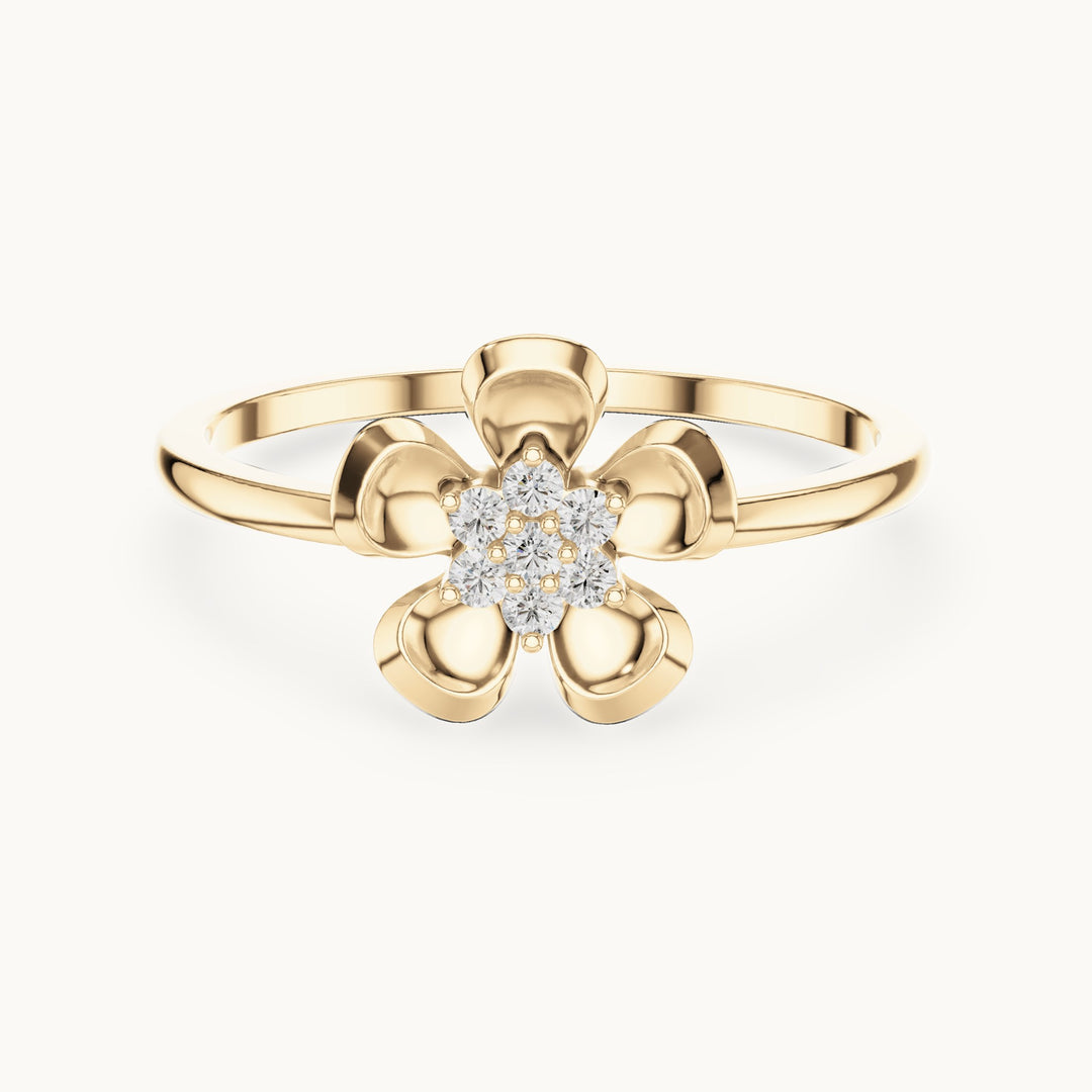 Round lab-grown diamond puffed flower cluster ring in yellow gold, 0.066 CT TW, view 4
