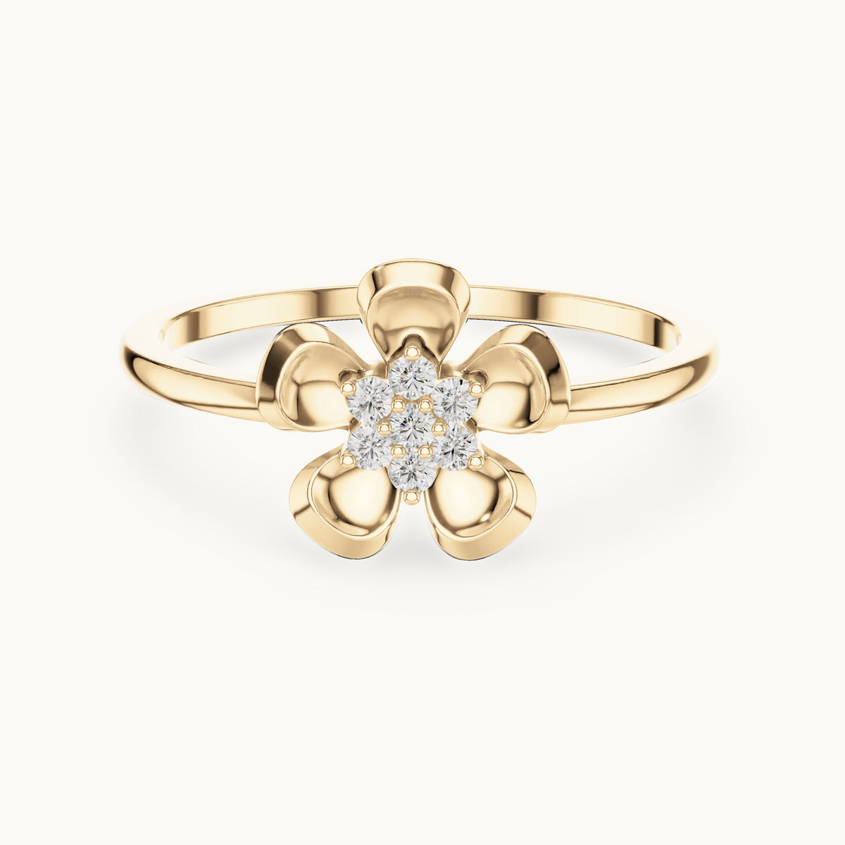 Round lab-grown diamond puffed flower cluster ring in yellow gold, 0.066 CT TW, view 4