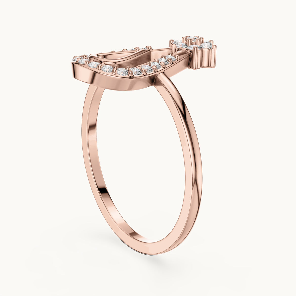 Round lab-grown diamond teardrop outline star ring in rose gold, 0.198 CT TW, view 1