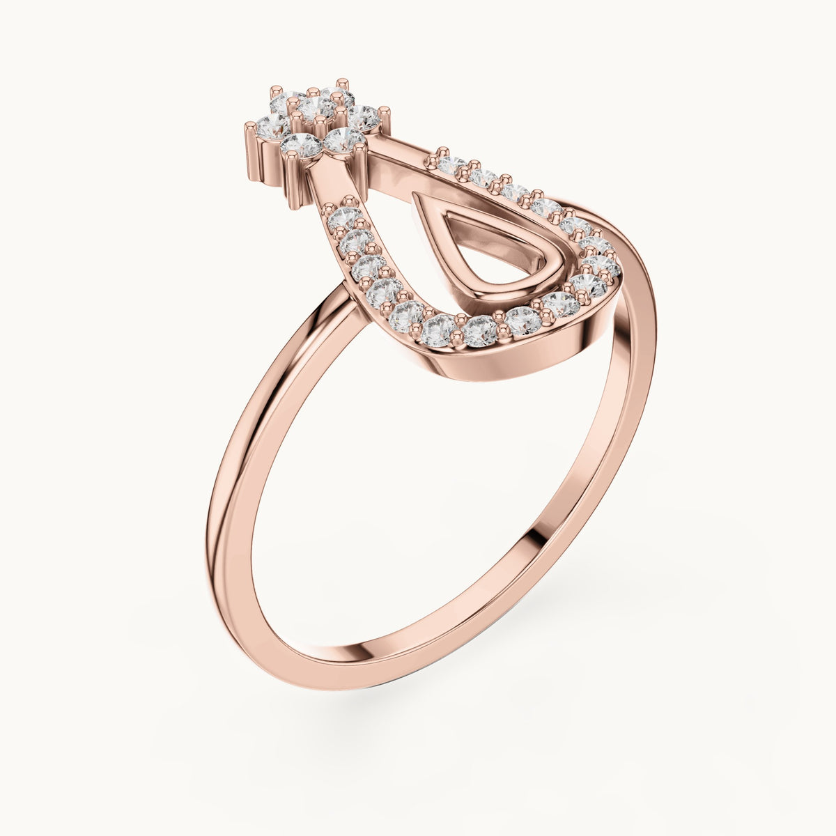 Round lab-grown diamond teardrop outline star ring in rose gold, 0.198 CT TW, view 2