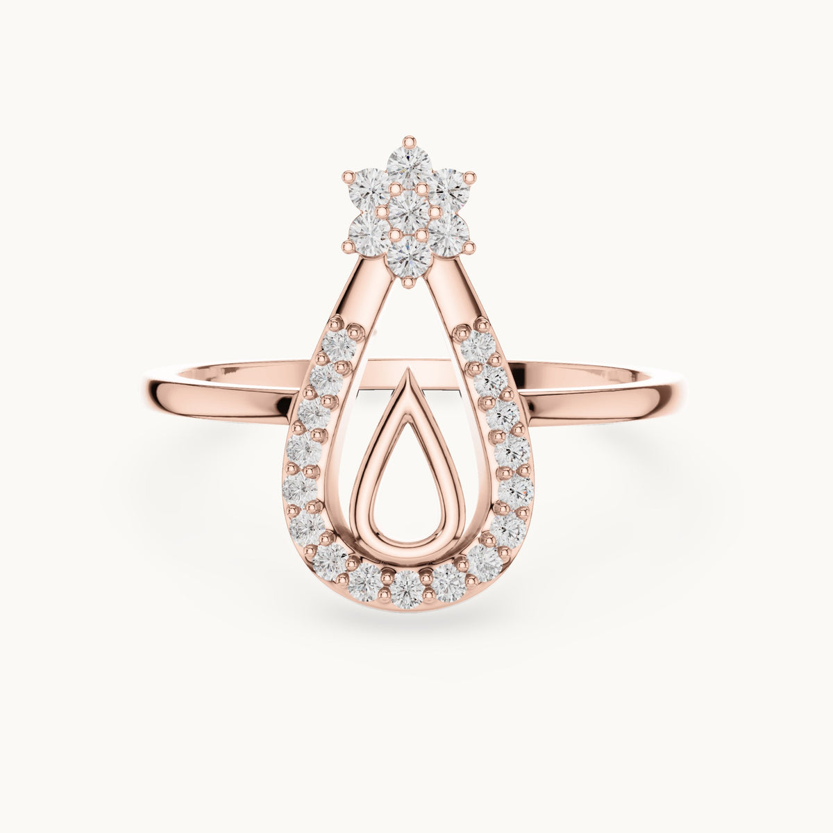 Round lab-grown diamond teardrop outline star ring in rose gold, 0.198 CT TW, view 4