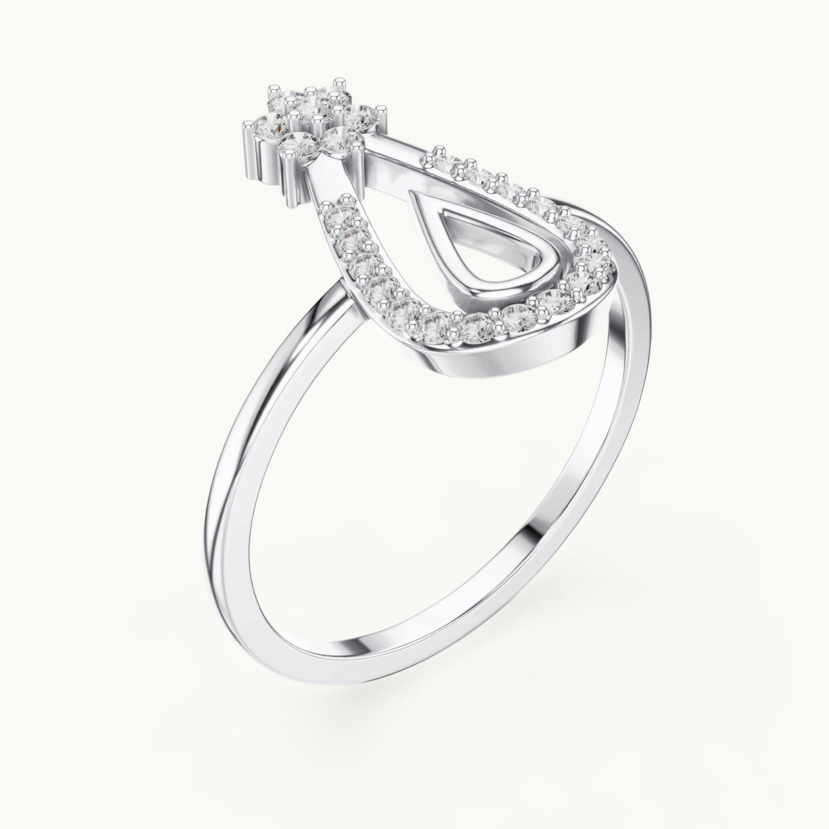 Round lab-grown diamond teardrop outline star ring in white gold, 0.198 CT TW, view 2