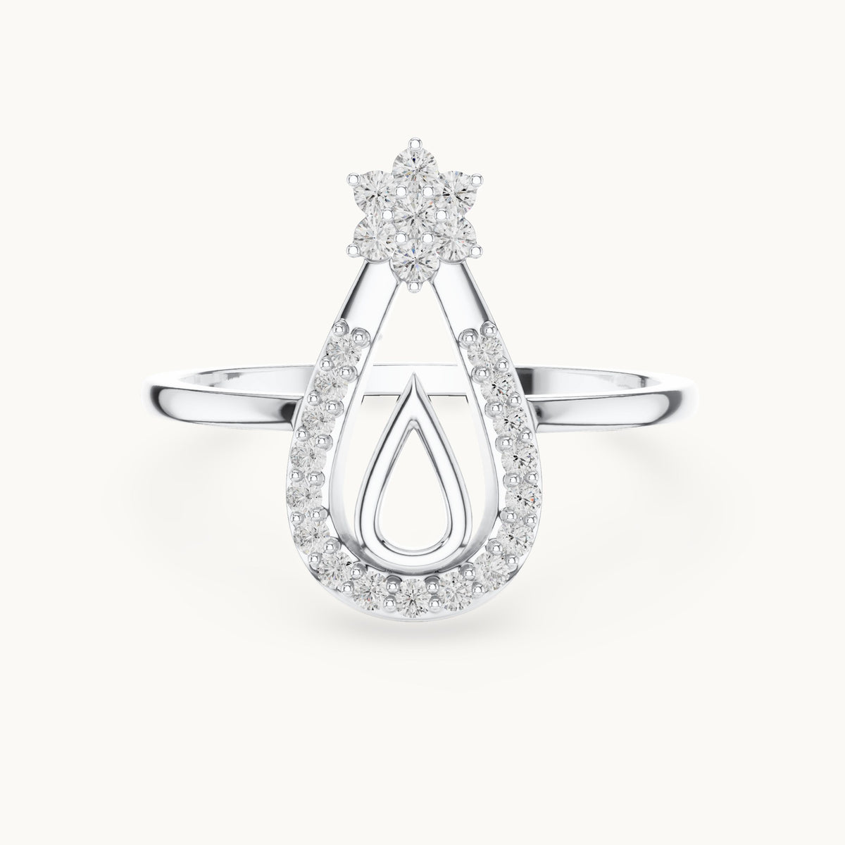 Round lab-grown diamond teardrop outline star ring in white gold, 0.198 CT TW, view 4