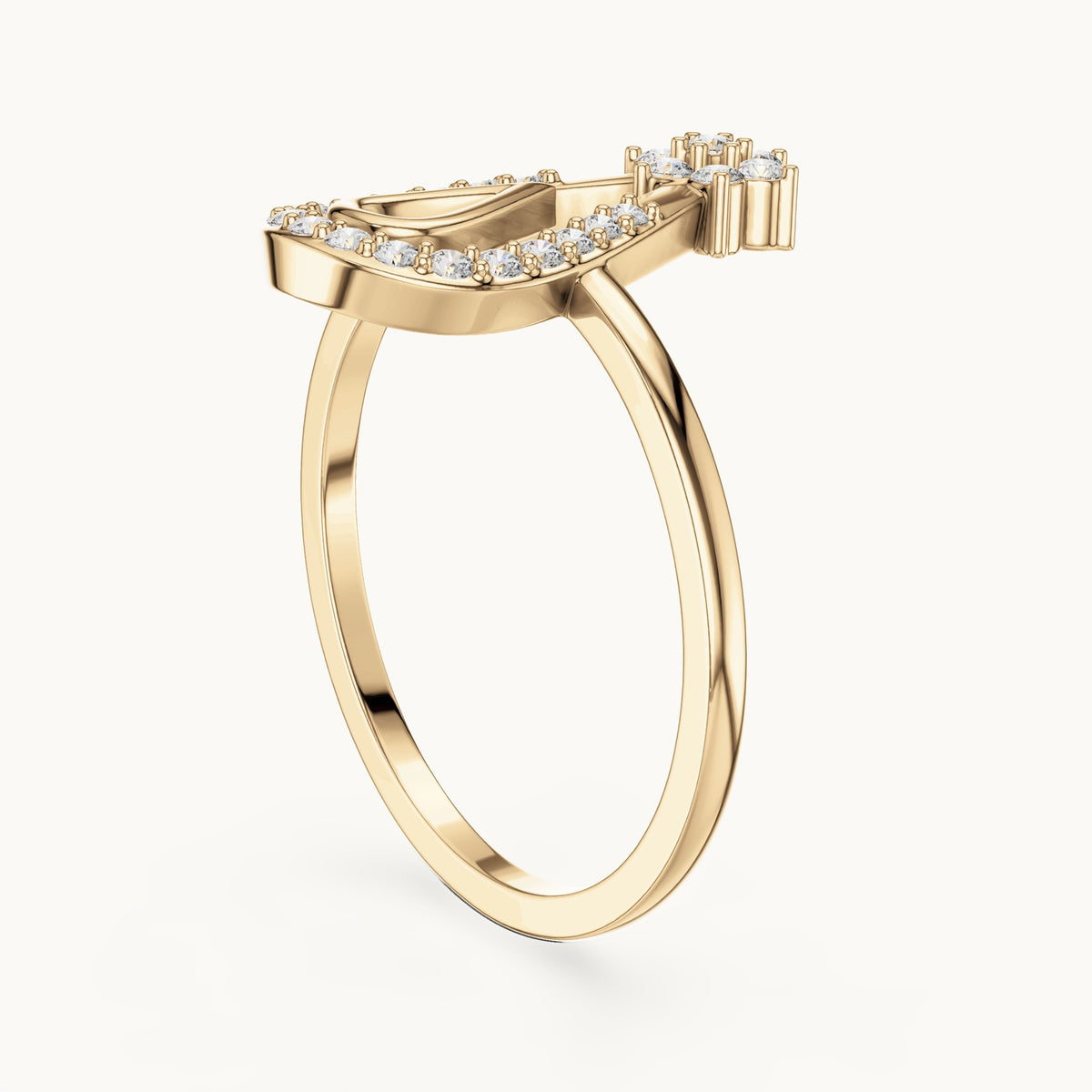 Round lab-grown diamond teardrop outline star ring in yellow gold, 0.198 CT TW, view 1