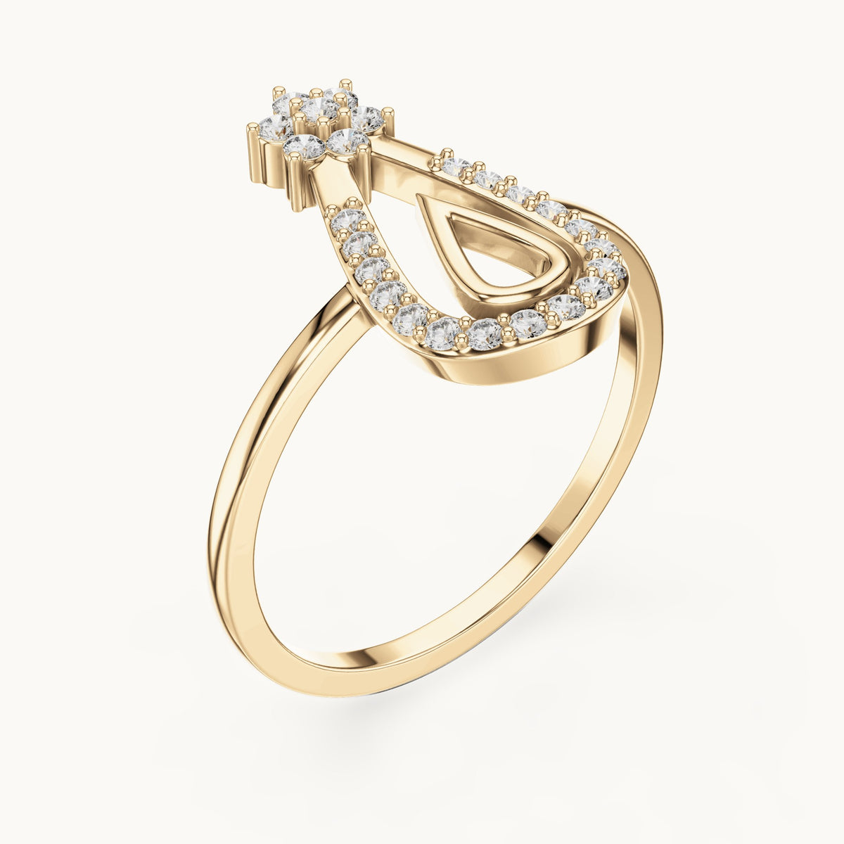 Round lab-grown diamond teardrop outline star ring in yellow gold, 0.198 CT TW, view 2