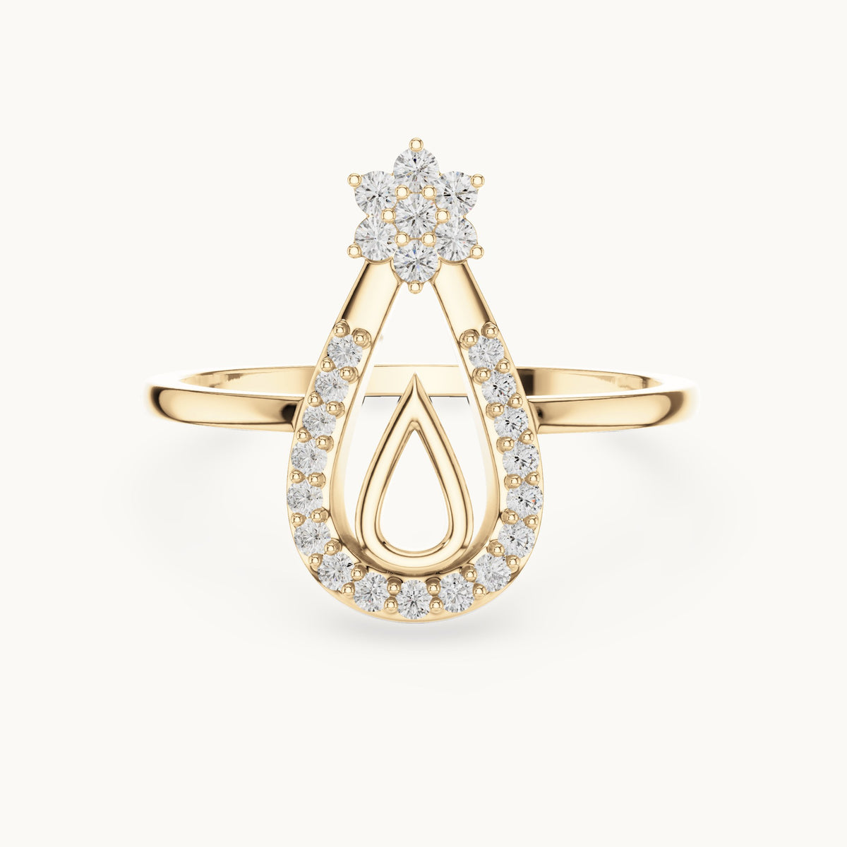 Round lab-grown diamond teardrop outline star ring in yellow gold, 0.198 CT TW, view 4