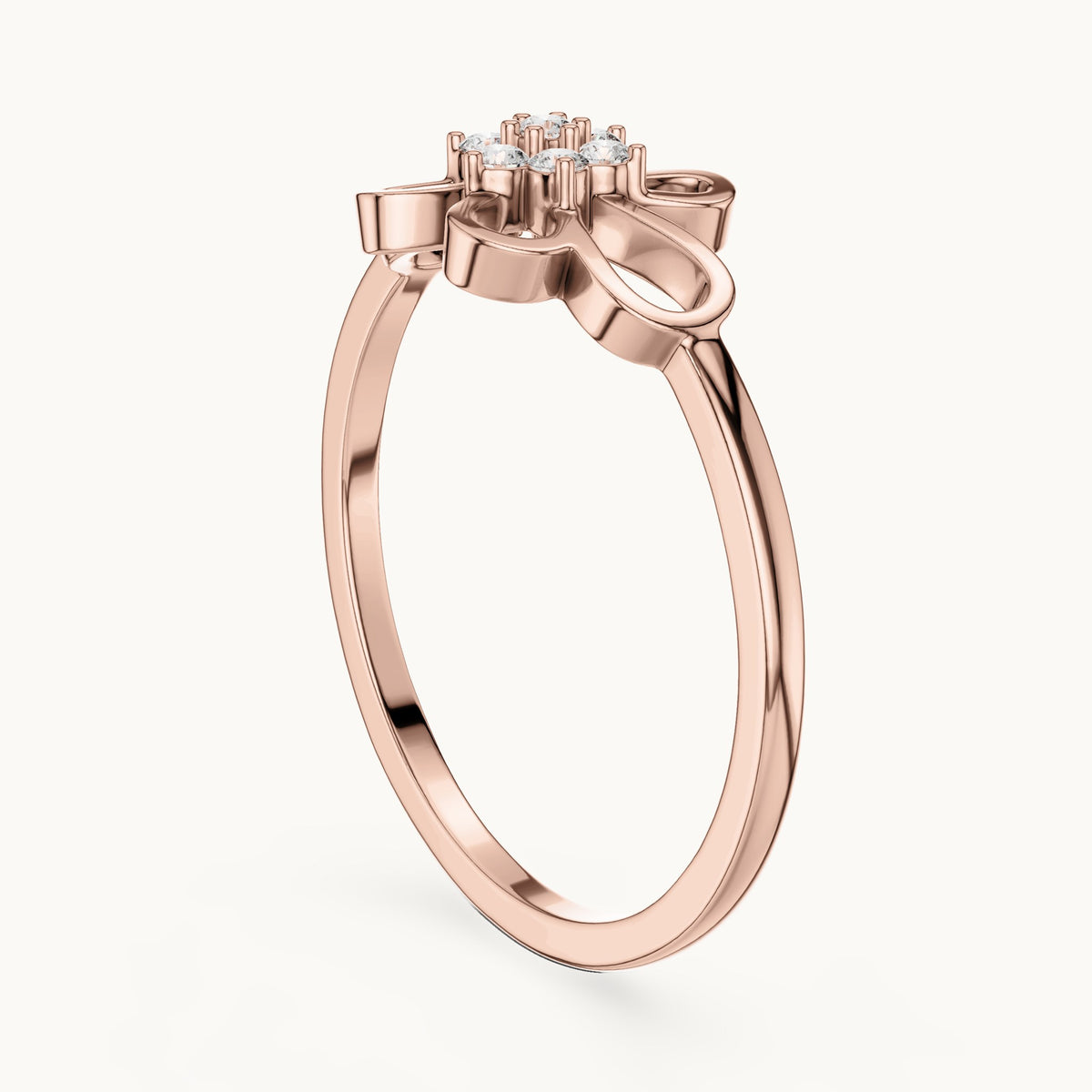 Round lab-grown diamond butterfly cluster ring in rose gold, 0.072 CT TW, view 1