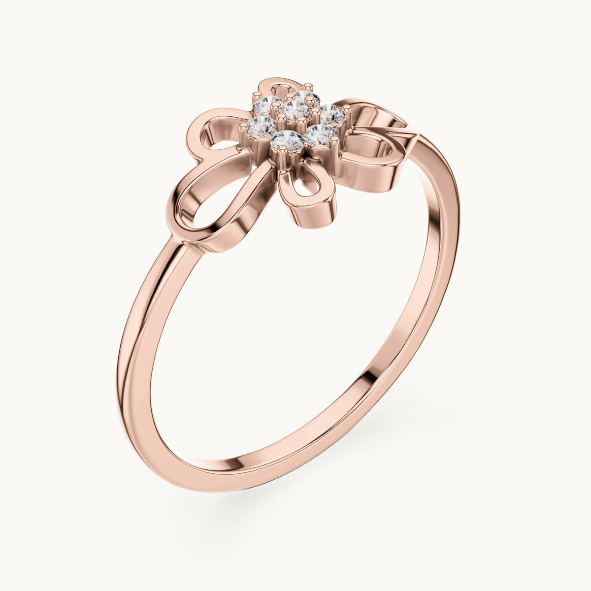 Round lab-grown diamond butterfly cluster ring in rose gold, 0.072 CT TW, view 2