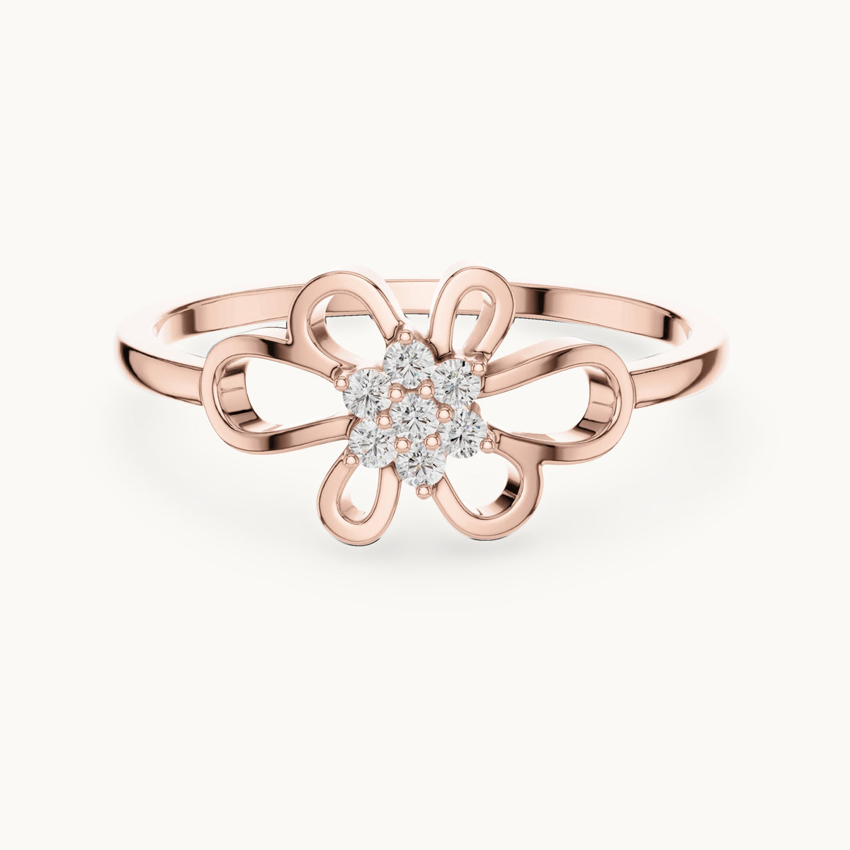 Round lab-grown diamond butterfly cluster ring in rose gold, 0.072 CT TW, view 4
