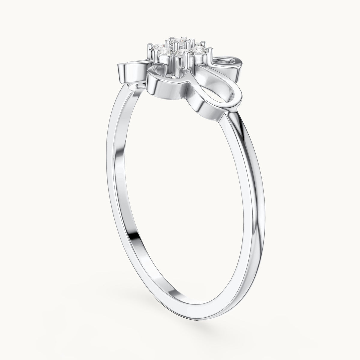 Round lab-grown diamond butterfly cluster ring in white gold, 0.072 CT TW, view 1
