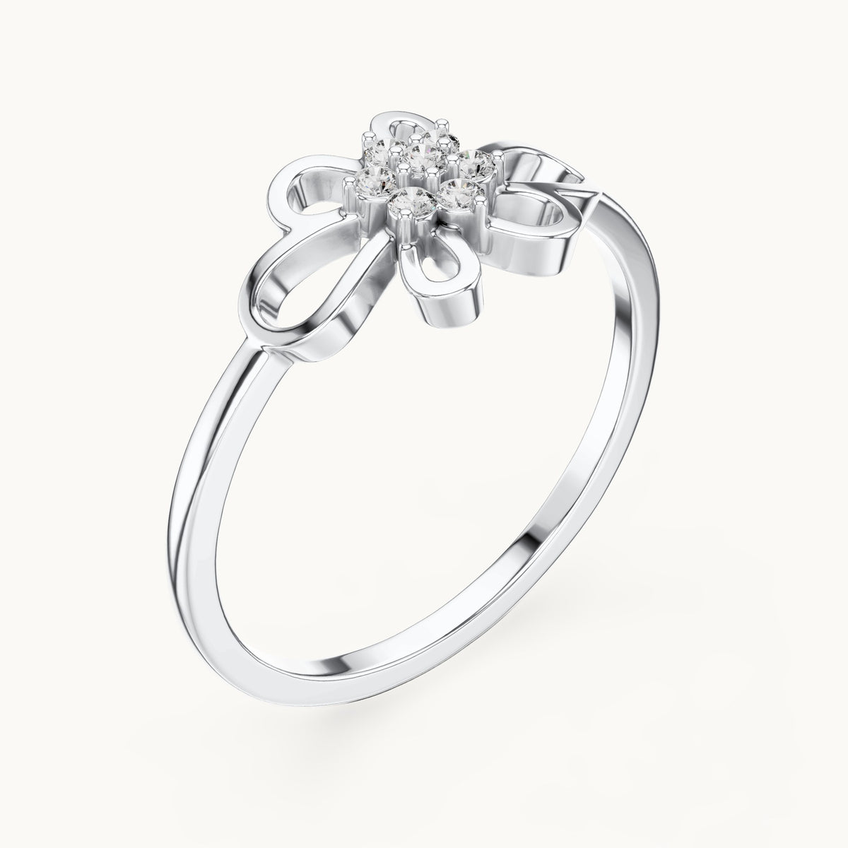 Round lab-grown diamond butterfly cluster ring in white gold, 0.072 CT TW, view 2