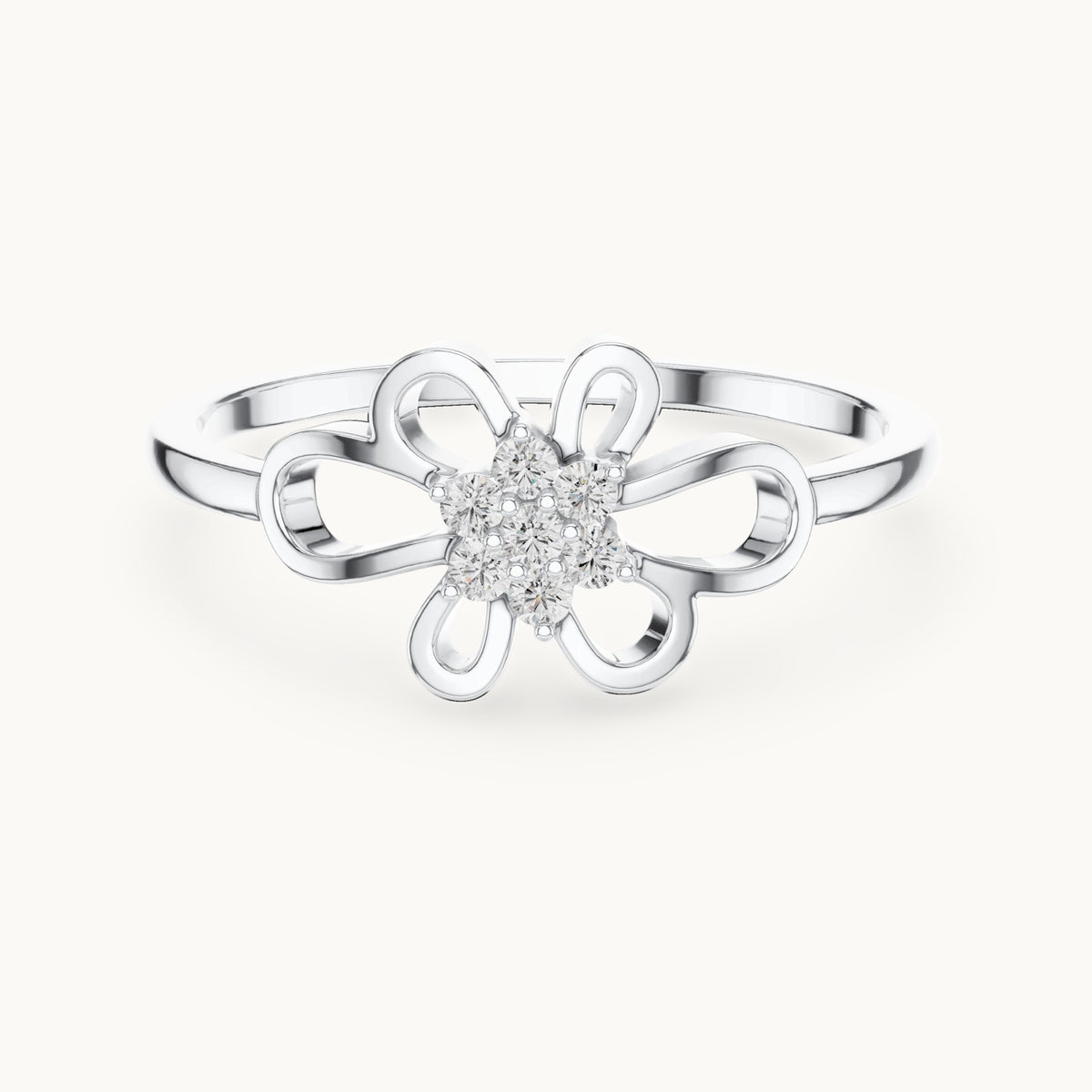 Round lab-grown diamond butterfly cluster ring in white gold, 0.072 CT TW, view 4