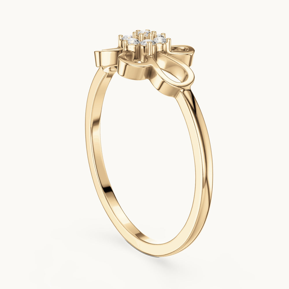 Round lab-grown diamond butterfly cluster ring in yellow gold, 0.072 CT TW, view 1