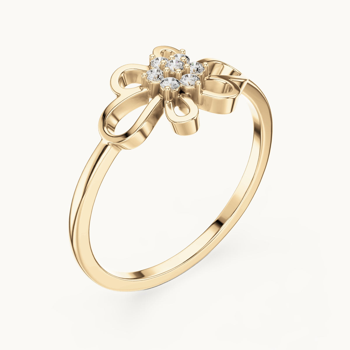 Round lab-grown diamond butterfly cluster ring in yellow gold, 0.072 CT TW, view 2