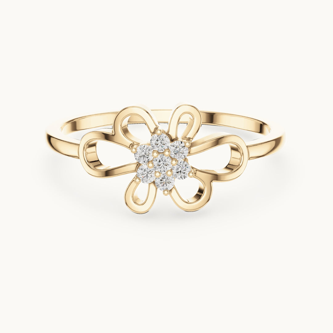 Round lab-grown diamond butterfly cluster ring in yellow gold, 0.072 CT TW, view 4