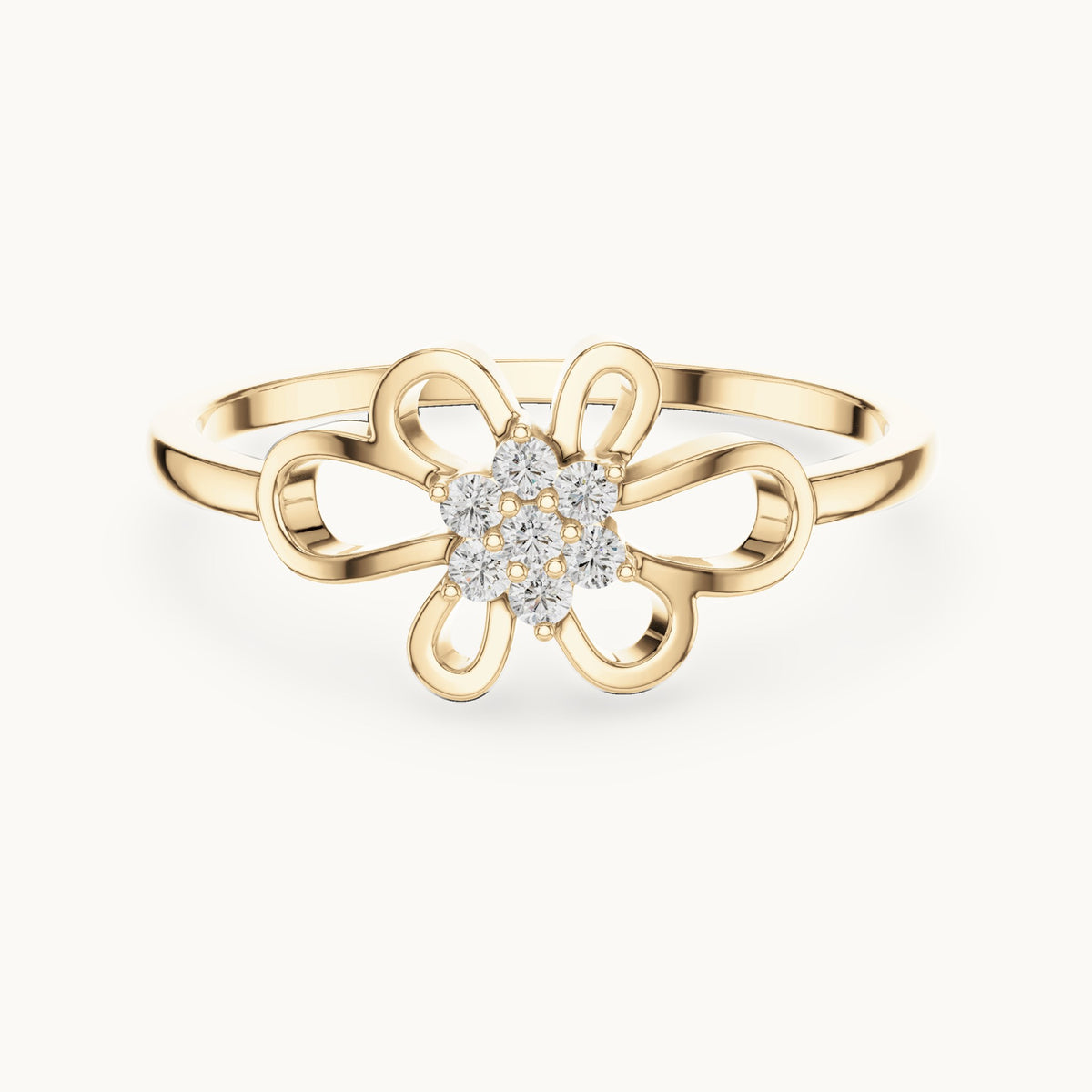 Round lab-grown diamond butterfly cluster ring in yellow gold, 0.072 CT TW, view 4