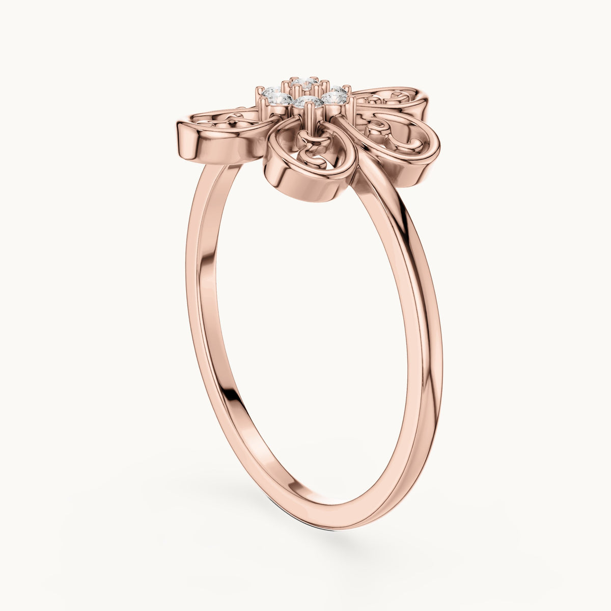 Round lab-grown diamond filigree flower cluster ring in rose gold, 0.070 CT TW, view 1