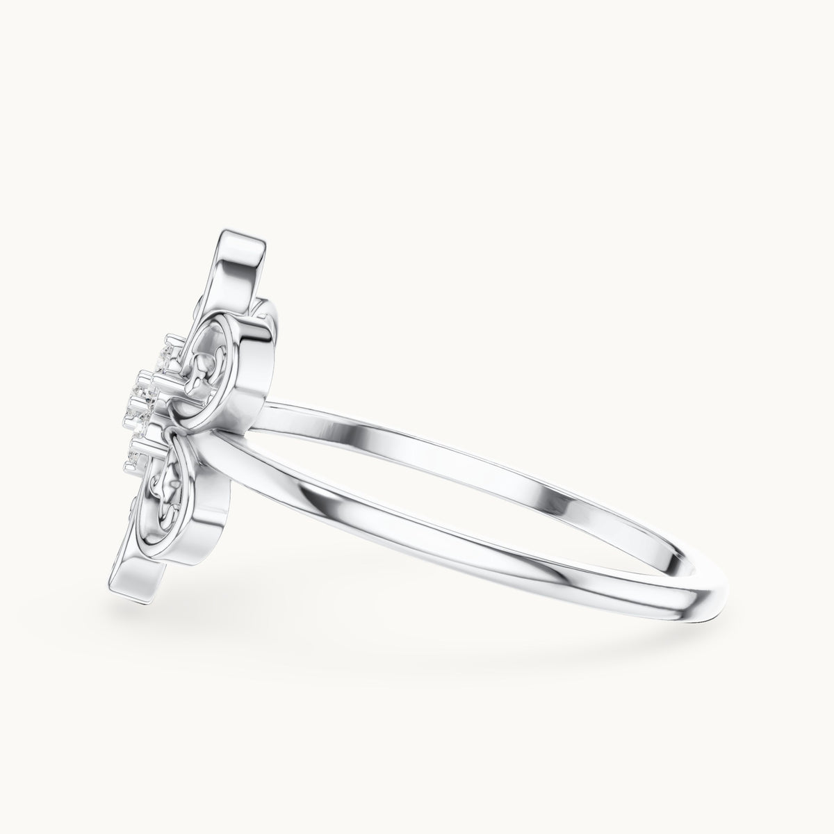 Round lab-grown diamond filigree flower cluster ring in white gold, 0.070 CT TW, view 3