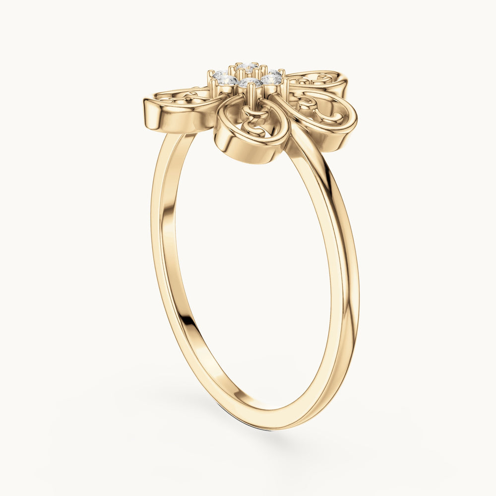 Round lab-grown diamond filigree flower cluster ring in yellow gold, 0.070 CT TW, view 1
