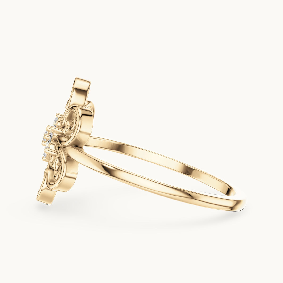 Round lab-grown diamond filigree flower cluster ring in yellow gold, 0.070 CT TW, view 3