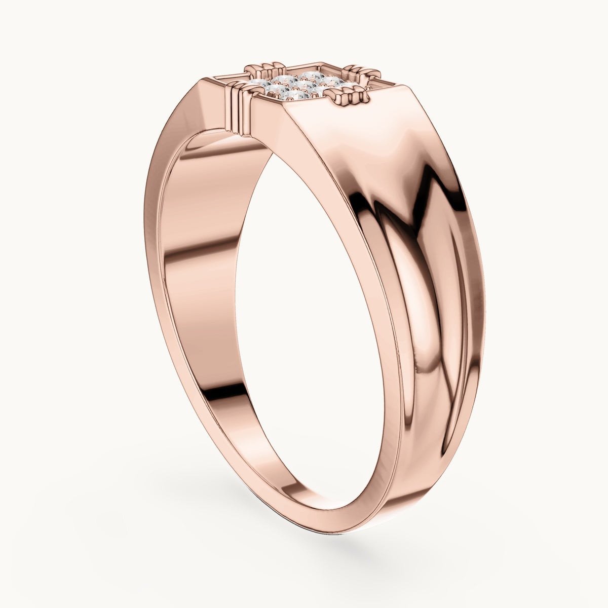 Round lab-grown diamond square cluster signet ring in rose gold, 0.135 CT TW, view 1