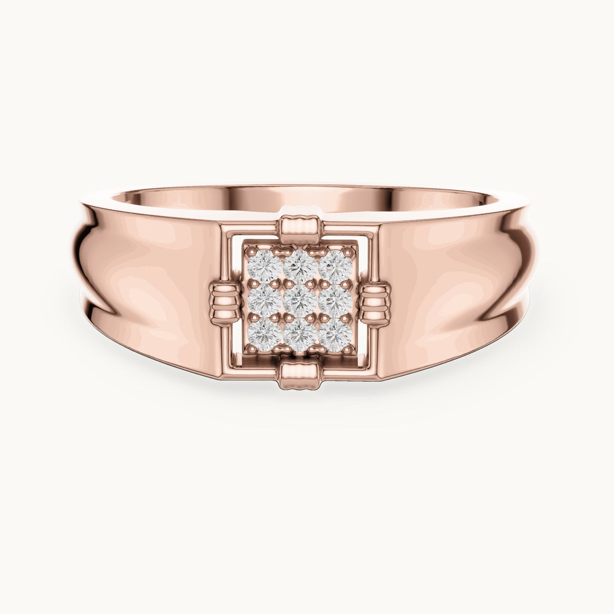 Round lab-grown diamond square cluster signet ring in rose gold, 0.135 CT TW, view 4